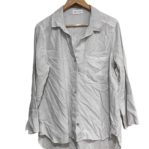 Bella Dahl blouse top size Large L solid gray button up cotton 3/4 sleeve - Picture 1 of 5